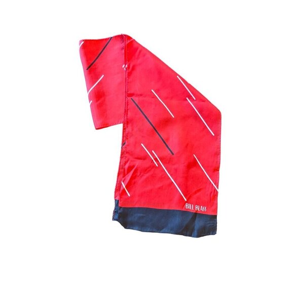 Bill Blass Red & Black Geometric Print Silk Scarf - Picture 3 of 3